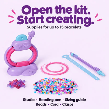 Kit contents: bracelet studio, beading pen, sizing guide, beads, cord and clasps.